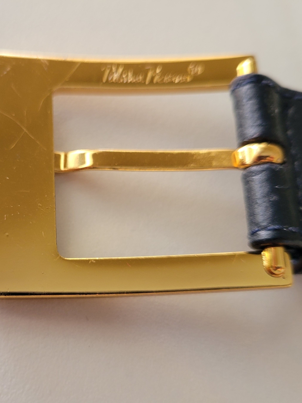 Vintage 80s 90s Paloma Picasso Multi Kiss X Studded Leather Belt Navy M 75 - Picture 9 of 12